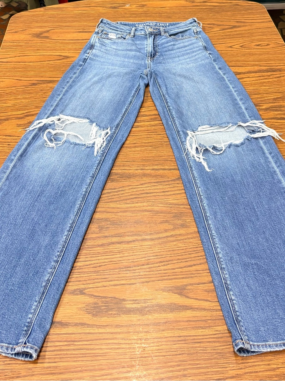 American Eagle Outfitters Light Blue Distressed Straight-Leg Jeans